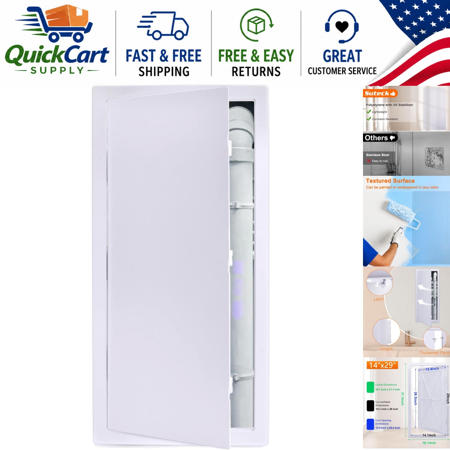 Versatile Plumbing and Electrical Access Panel 14x29 Inch - Modern White Finish