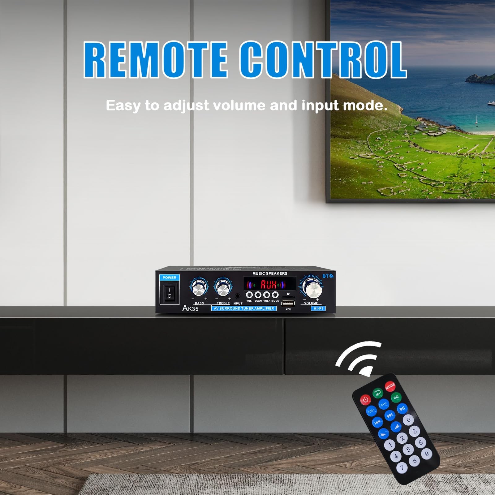 AK35 200W Stereo Audio Amplifier Bluetooth 5.0, 2.0 Channel Mini Amplifier St...