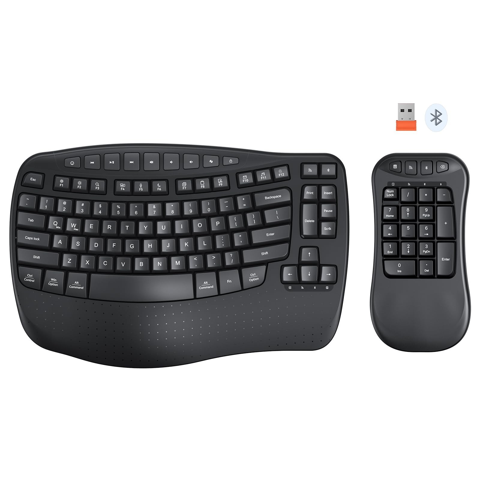 MEETION Wave Ergonomic Split Keyboard with Numeric Keypad, Black | 2.4G/Bluet...