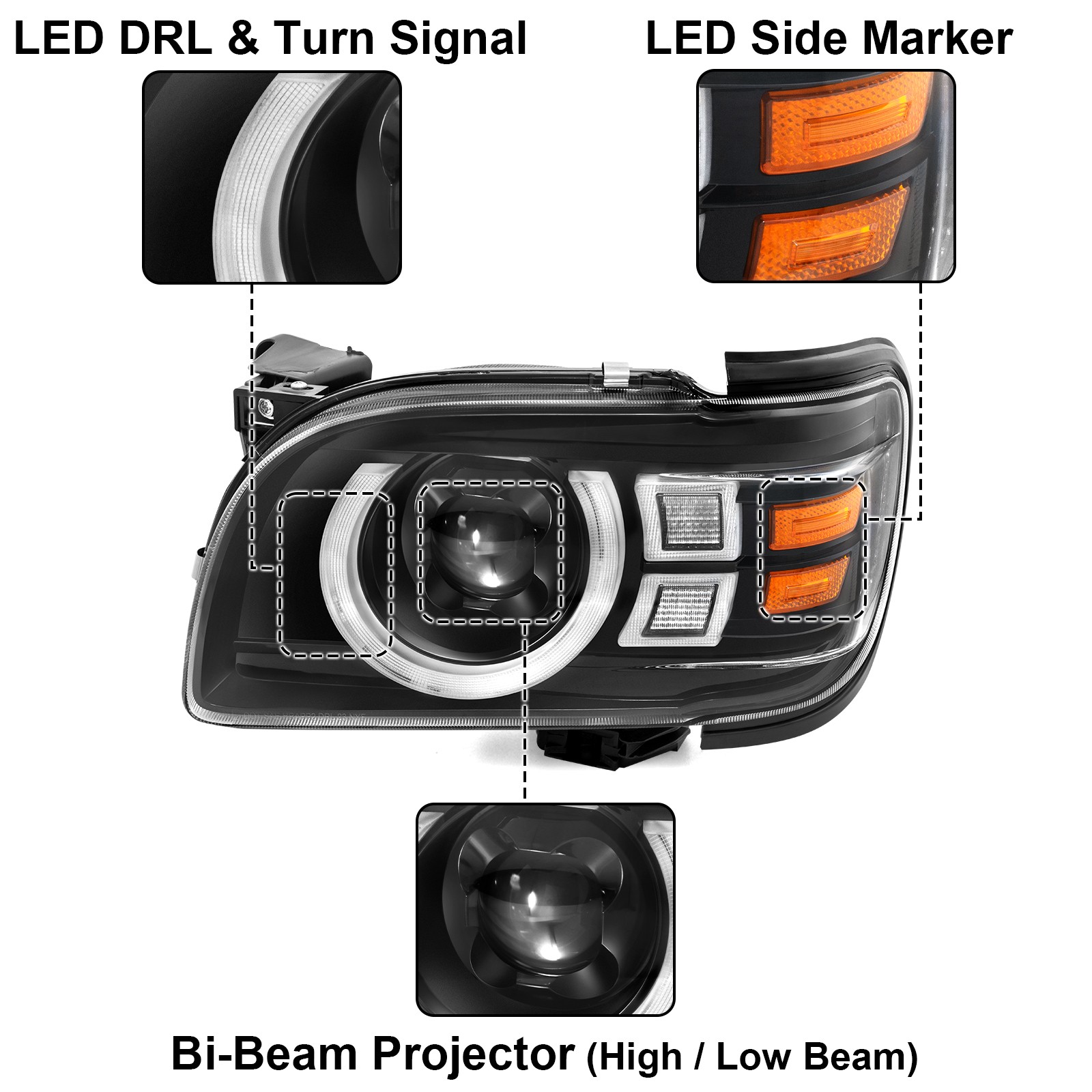 LED DRL Turn Signal Headlights For 2001-2004 Toyota Tacoma Halogen Projector L+R