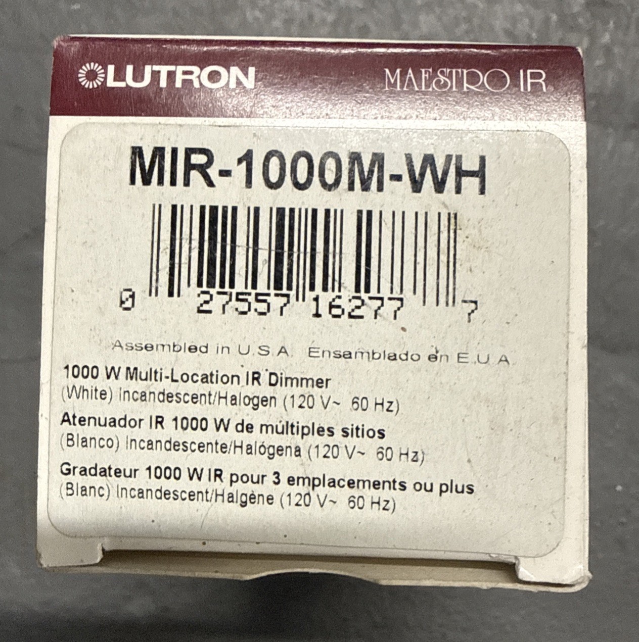 Lutron Maestro IR 1000 Watt Dimmer Switch MIR-1000-WH, WHITE Switch