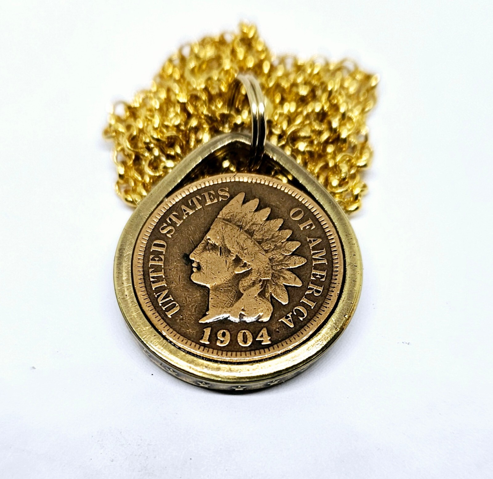 Teardrop  Pendant Indian head penny with chain coin rings too in my store