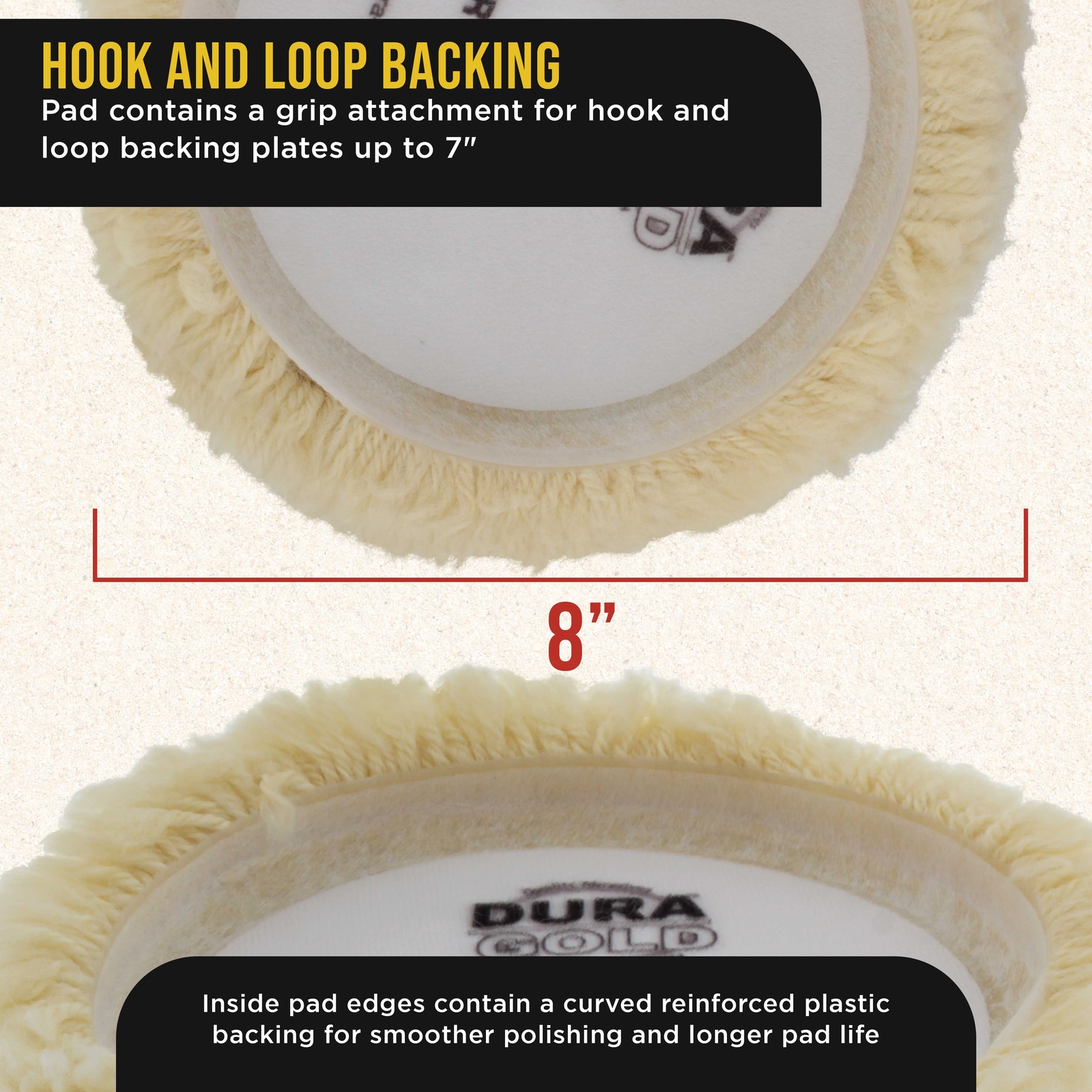 3 Pack 8" Wool Hook & Loop Buffing Pads with Backing Plate, Polishing Auto Paint