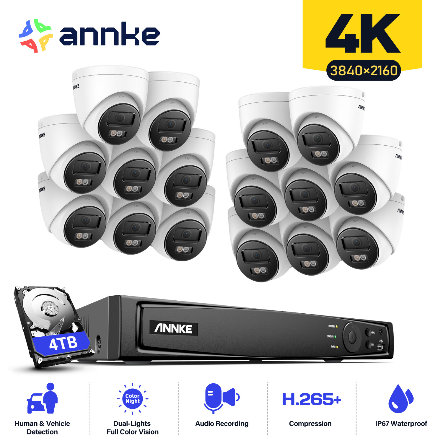ANNKE 12MP 16CH NVR 4K POE Security IP Camera System Audio Recording Color Night
