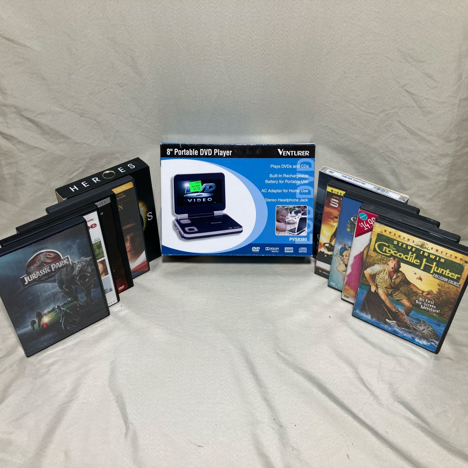 Venturer 8” Portable DVD Player New PVS8380 with 10 DVDs