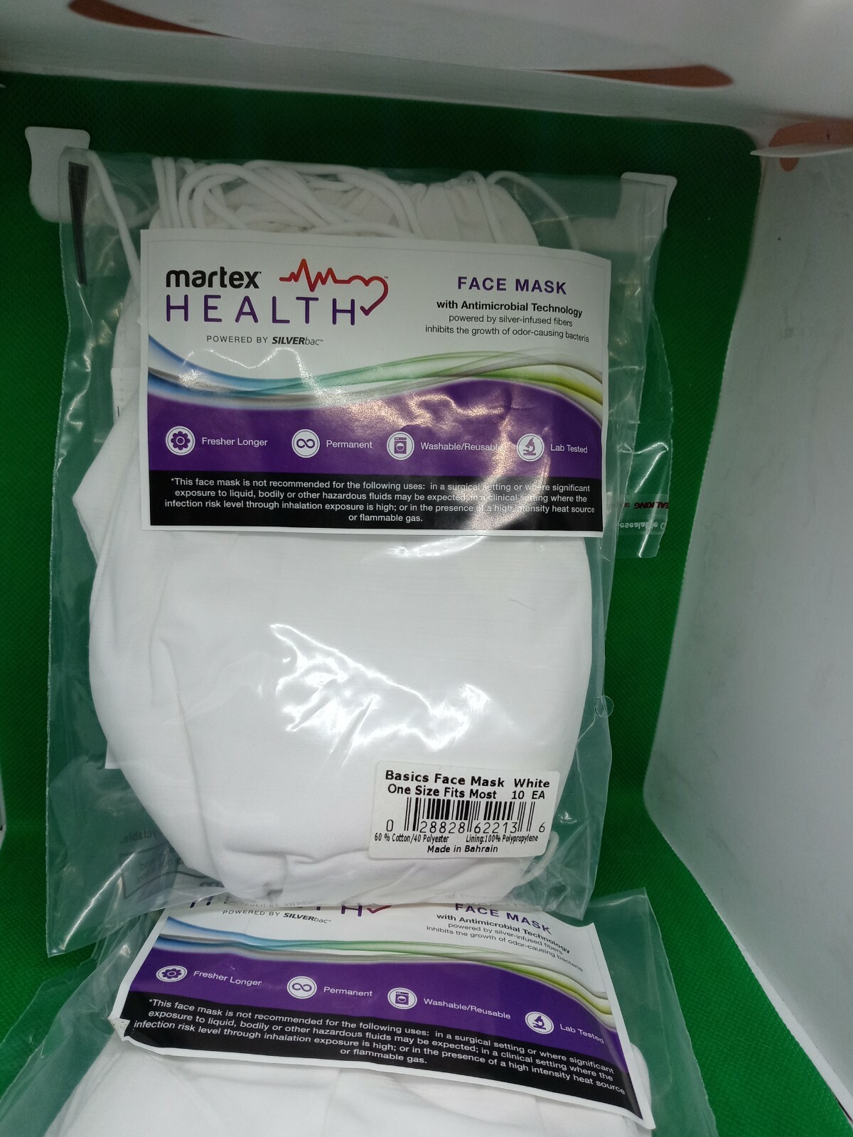 10 Pack Martex Health Face Mask with SILVERbac Technology Solid White (SEALED)