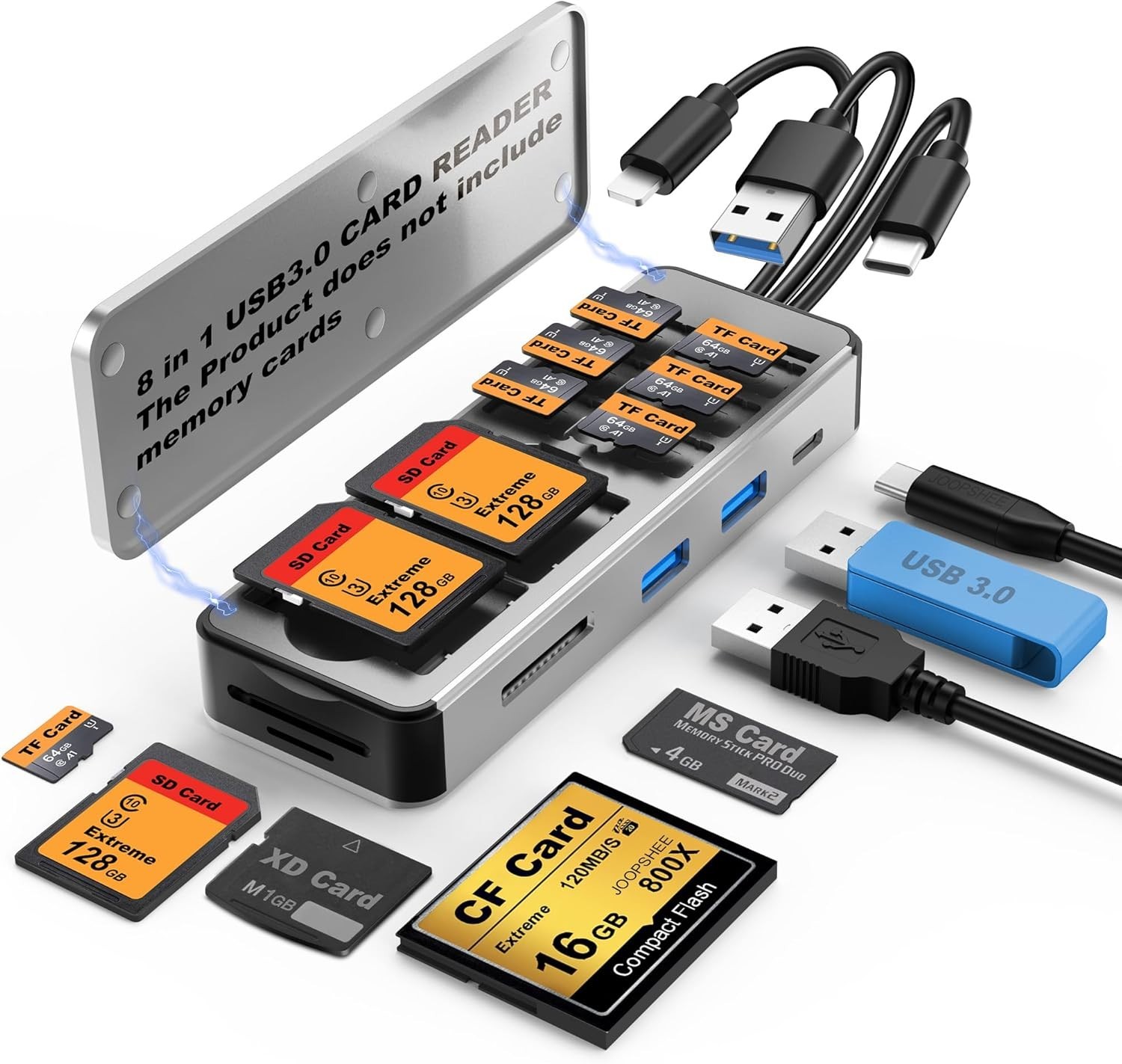 All-in-One Aluminum Card Reader Adapter - Compatible with Phones, PCs & Laptops