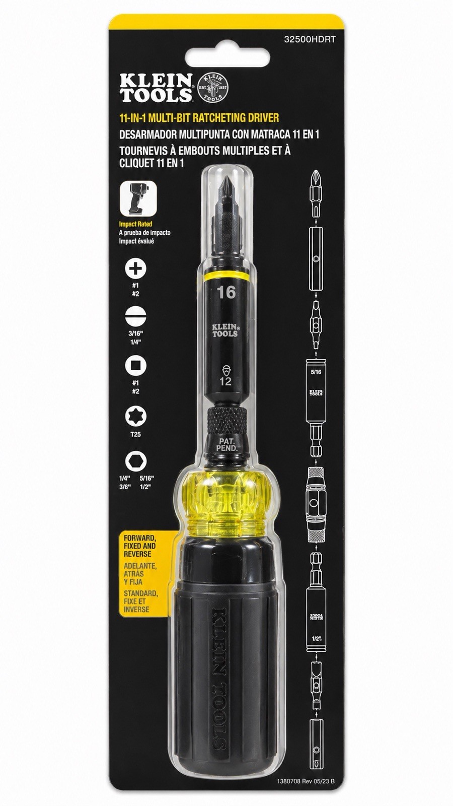 Klein Tools 32500HDRT 11-in-1 Ratcheting Multi-Bit Impact Screwdriver Driver