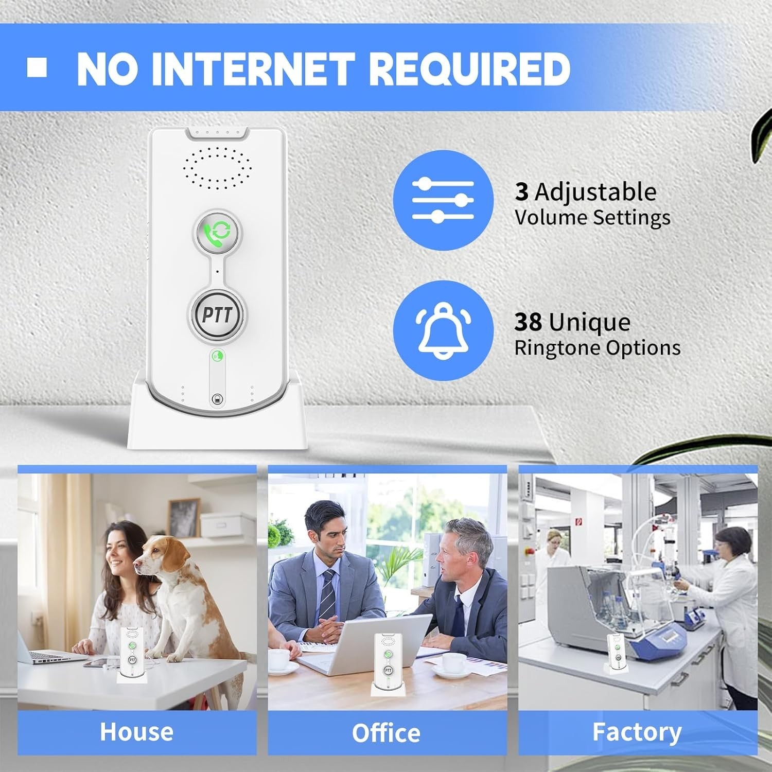 Wireless Intercom System Home Office Long Range Push to Talk Dual Channels
