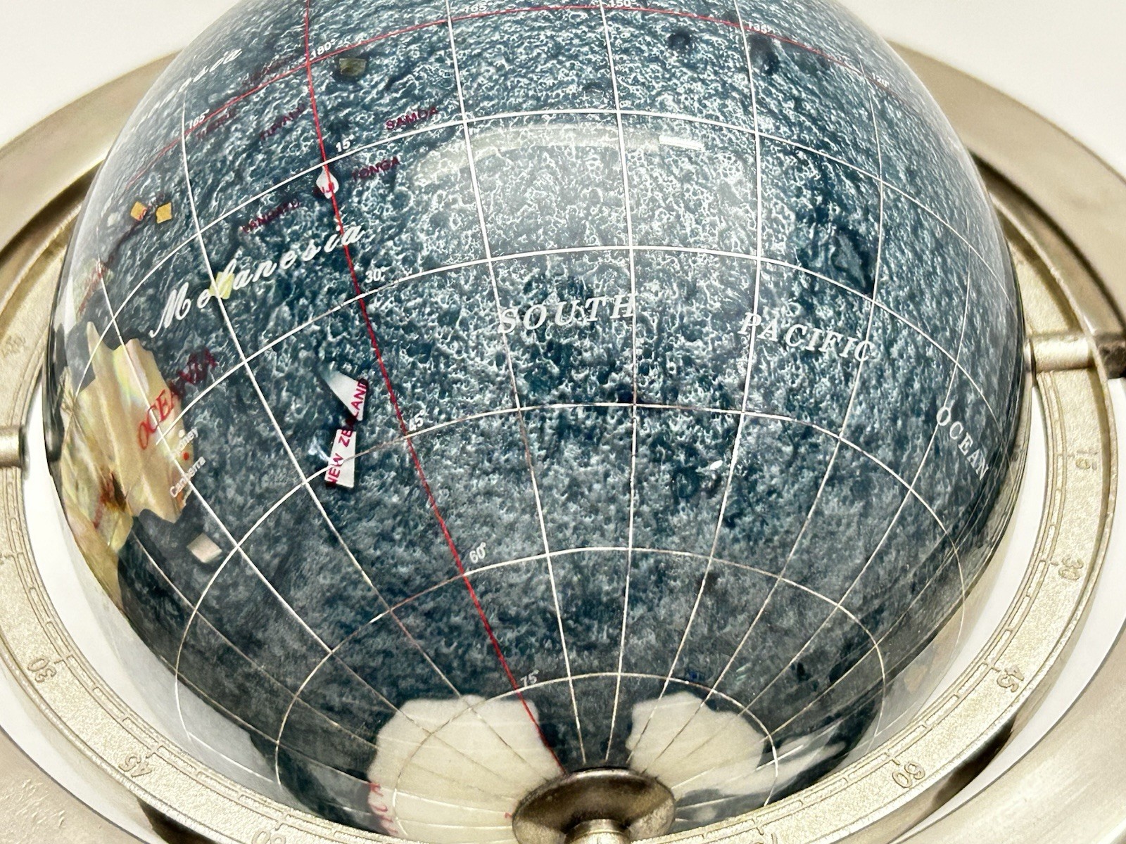 Blue Table Top Gemstone World Globe Silver Tripod