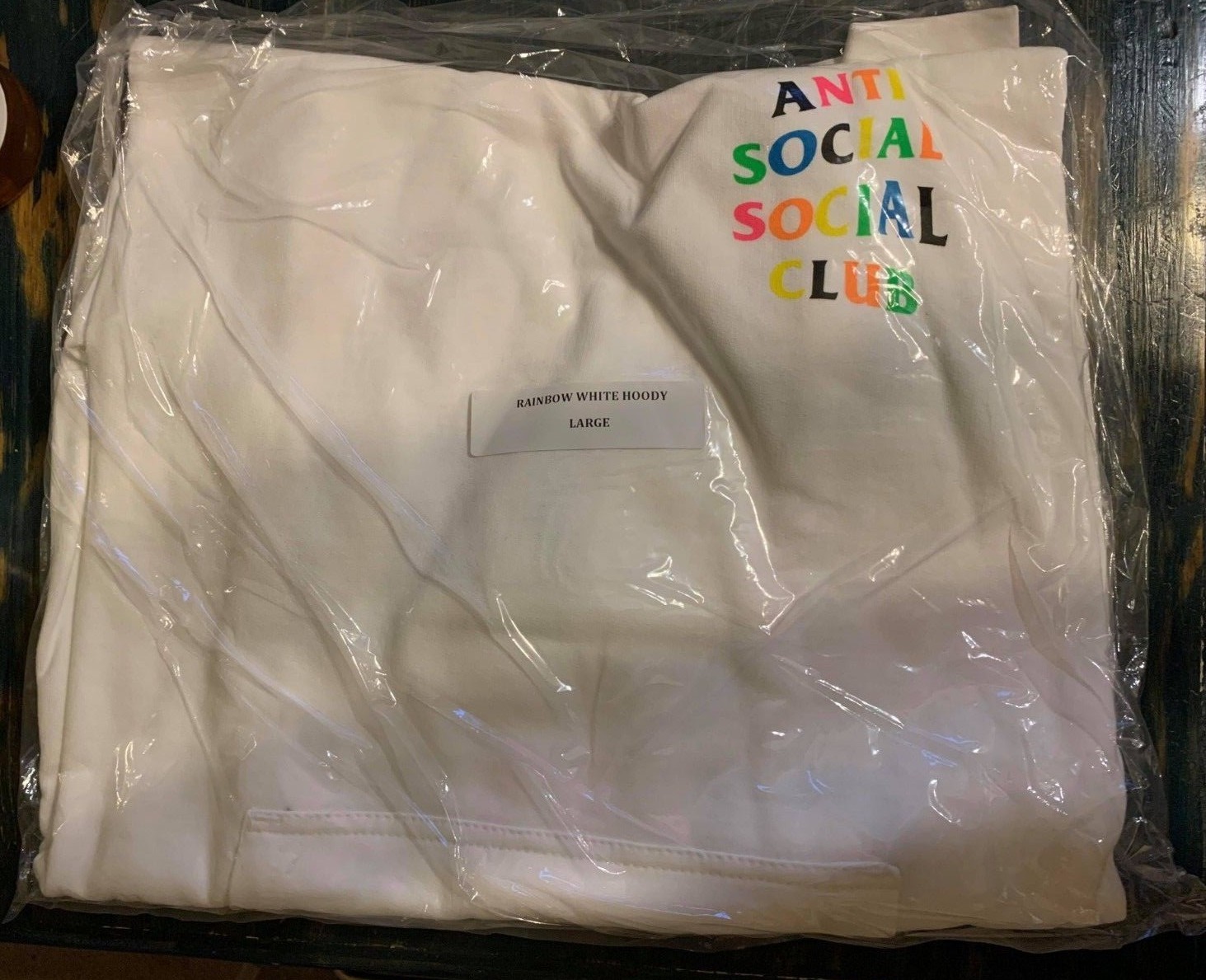 IN-HAND Anti Social Social Club Rainy Dayz Large White Rainbow Hoodie L assc
