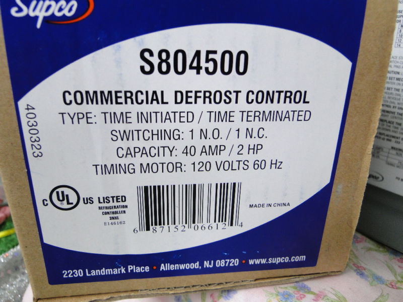 Refrigeration, Defrost, Timer Control, 120 VAC *S804500