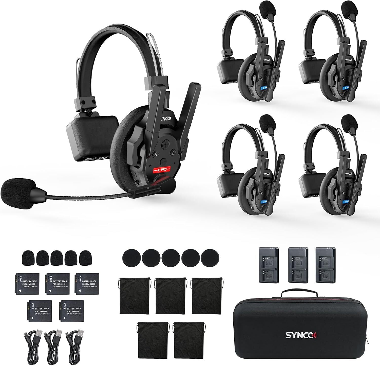 SYNCO XTALK XPRO5 Wireless Intercom Headset 2.4GHz System 500m/1640ft 5Pcs/set
