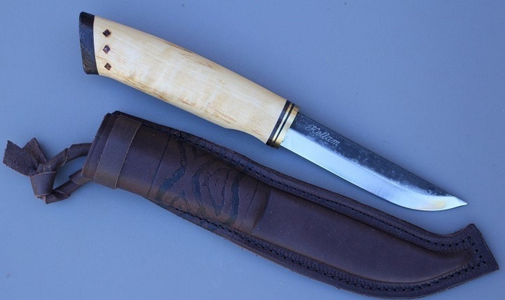 Kellam Wolf Howl 9" Overall Bulk Packed Curly Birch Handle Fixed Knife - HM019