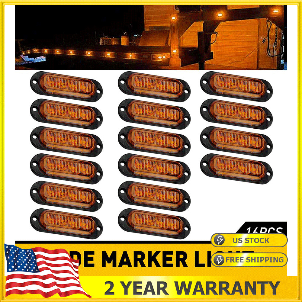 4-16PCS 4-LED Side Marker Amber Red Clearance Lights Truck Trailer RV Waterproof