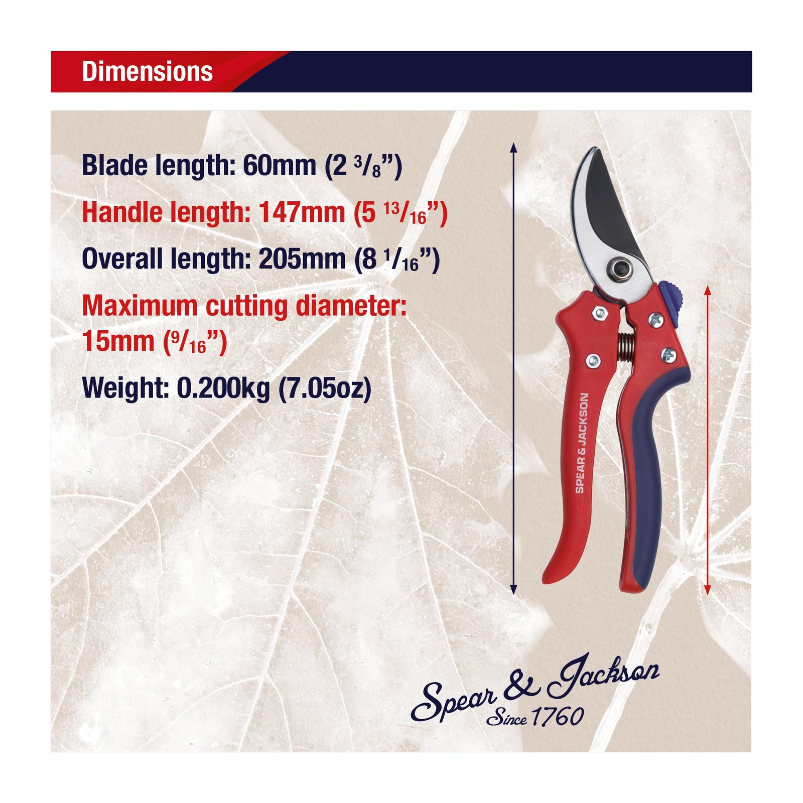 Spear & Jackson Razorsharp Bypass Pruning Shears, Pruner, Red & Blue