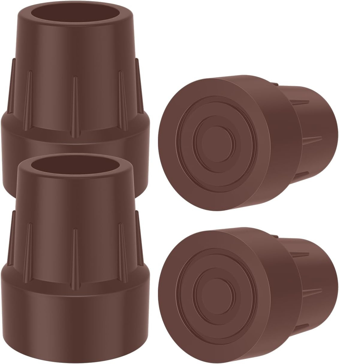 Walking Cane Tips 1" - Heavy Duty 1 Inch Cane Tips of Rubber Tips, Brown (4-P...