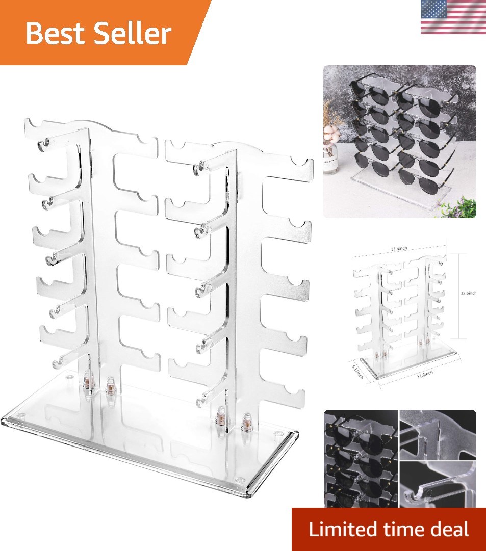 Elegant Transparent 2-Row Sunglasses Rack Holds 10 Pairs – Space-Saving Display