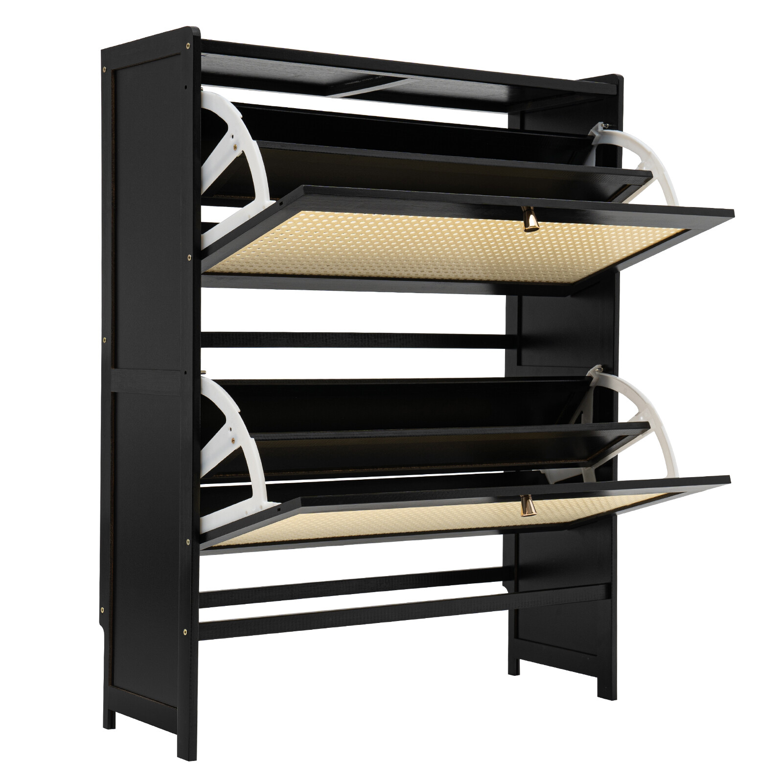 Free Standing Shoe Racks Natural Rattan Shoe Cabinet W/ 2-tier Flip Drawers