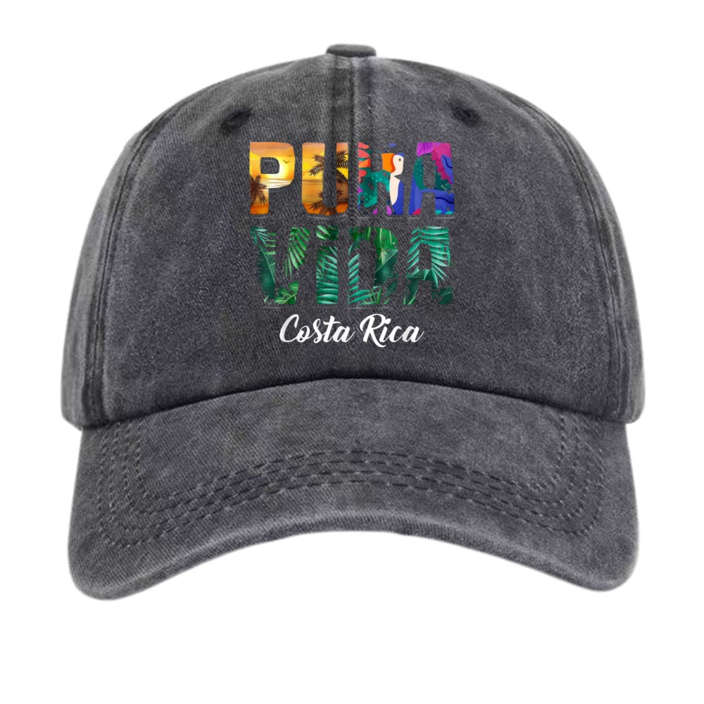 Pura Vida Costa Rica Tropical Baseball Cap, Vintage Washed Travel Dad Hat