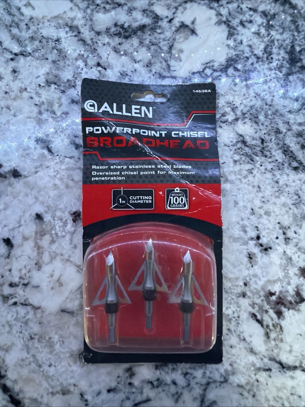 Allen PowerPoint Chisel Broadheads 3 Pack 14636A 1" Cutting Diameter 100 Grain