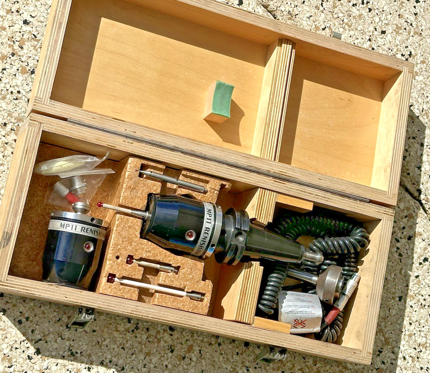 Renishaw MP11 Probe in Wooden Box W/ 4 Renishaw Probes, 2 Cords & Spare Parts
