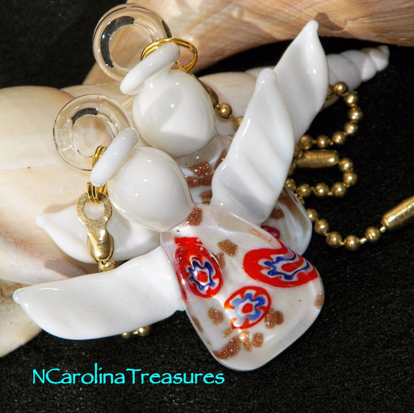 WHITE CHRISTMAS ANGEL HOLIDAY MURANO GLASS CEILING FAN LIGHT SWITCH PULLS PAIR