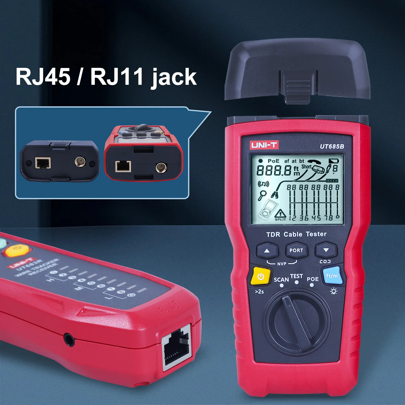 RJ11 RJ45 POE Detector UNI-T UT685B Kit TDR Cable Tester Wire Tracker Network