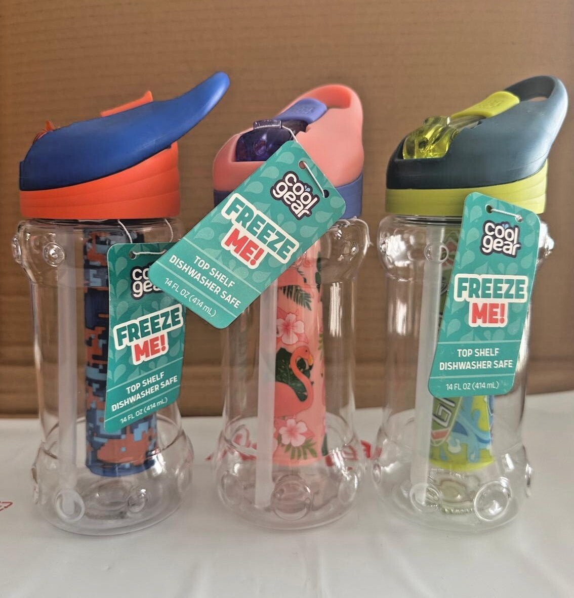 New Cool Gear Kids 14oz Water Liquid Bottle BPA free Non-toxic gel Freeze Stick