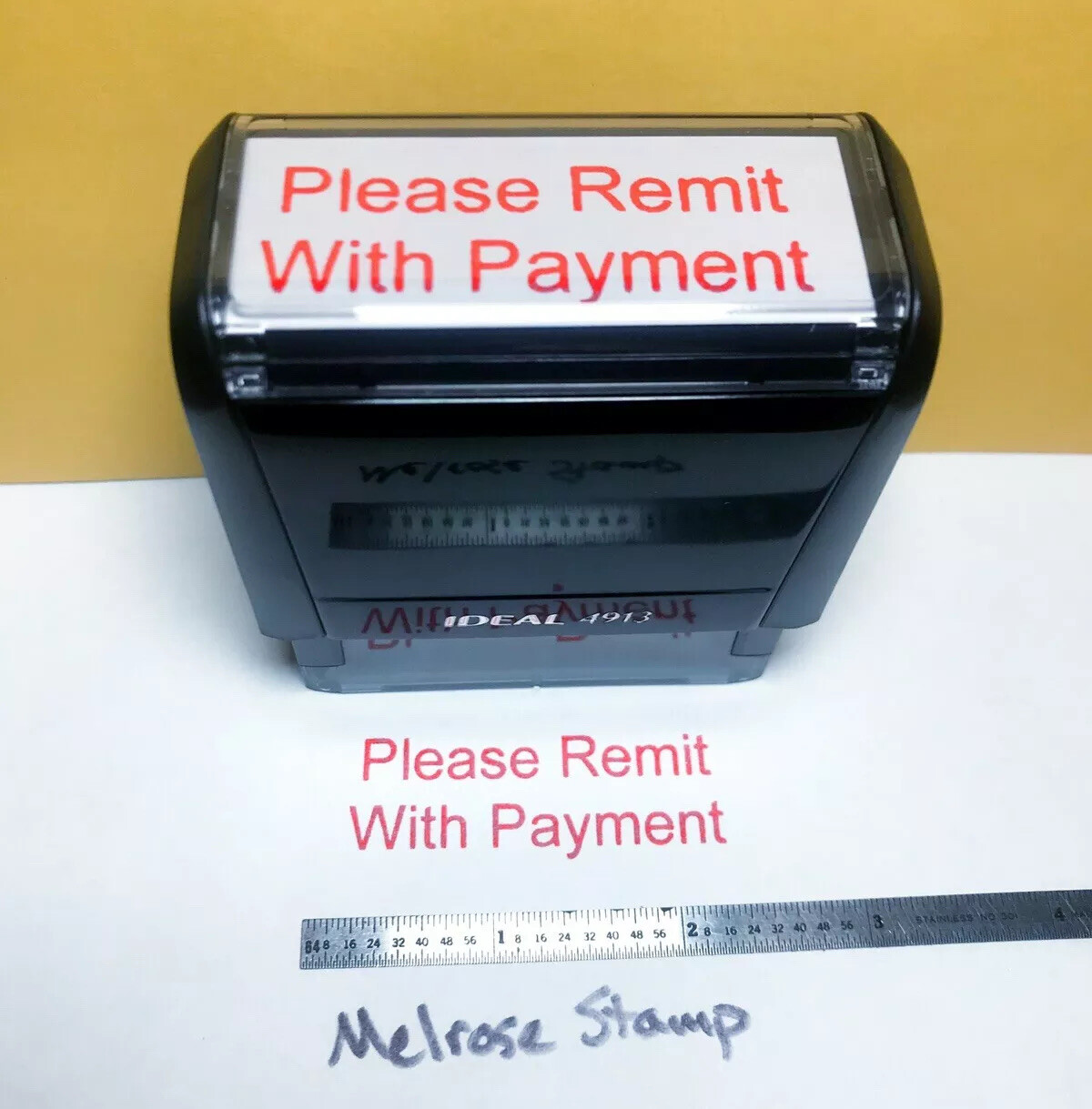 Please Remit With Payment Rubber Stamp Red Ink Self Inking Ideal 4913