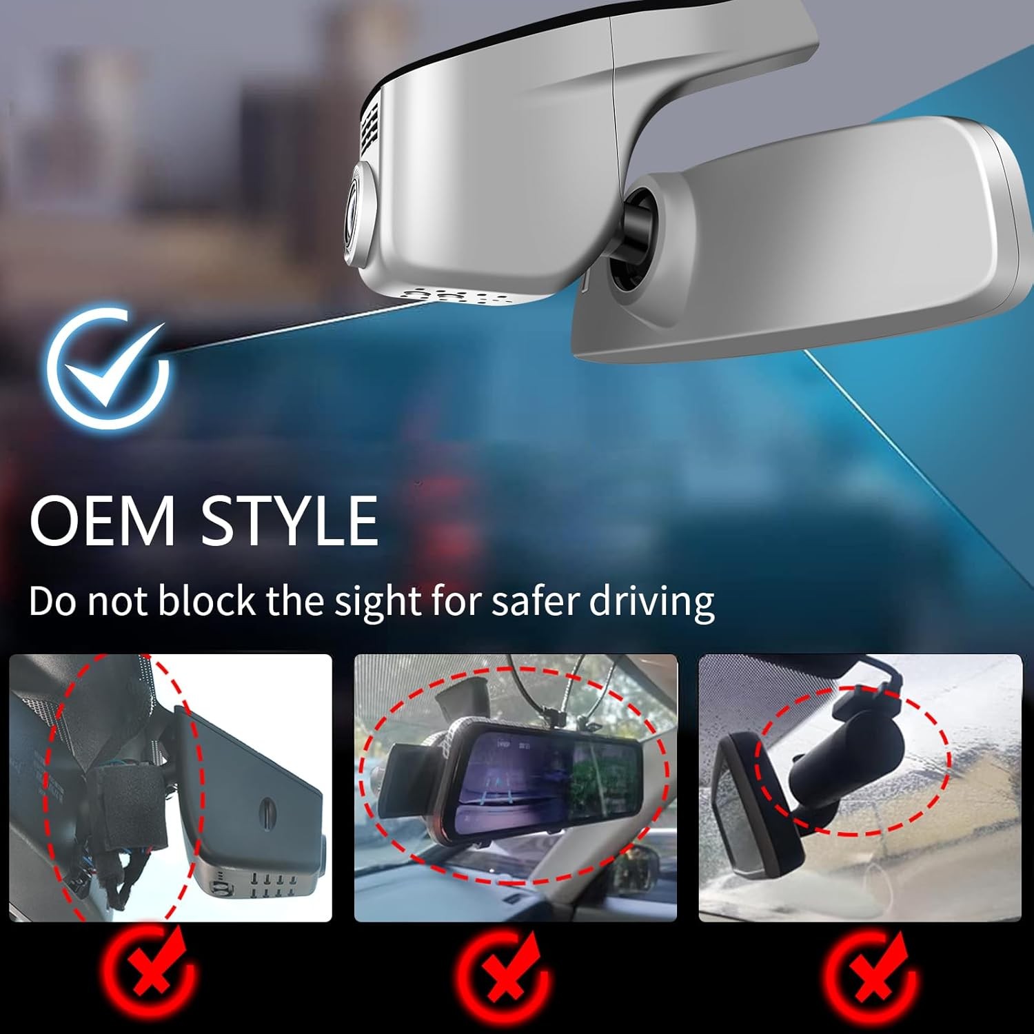 Front 4K/Rear 1080p Dash Cam for VW Passat B8 2015-2024 App WiFi Loop Recording
