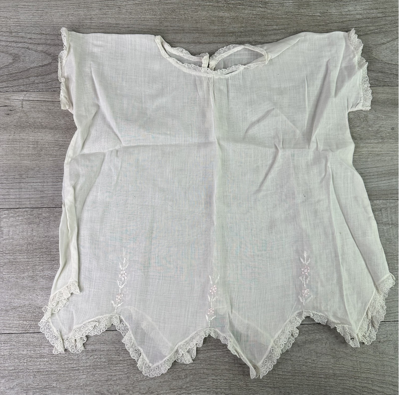 Vintage Baby Infant Undershirt Slip White Cotton Lace Pink Embroidery Antique