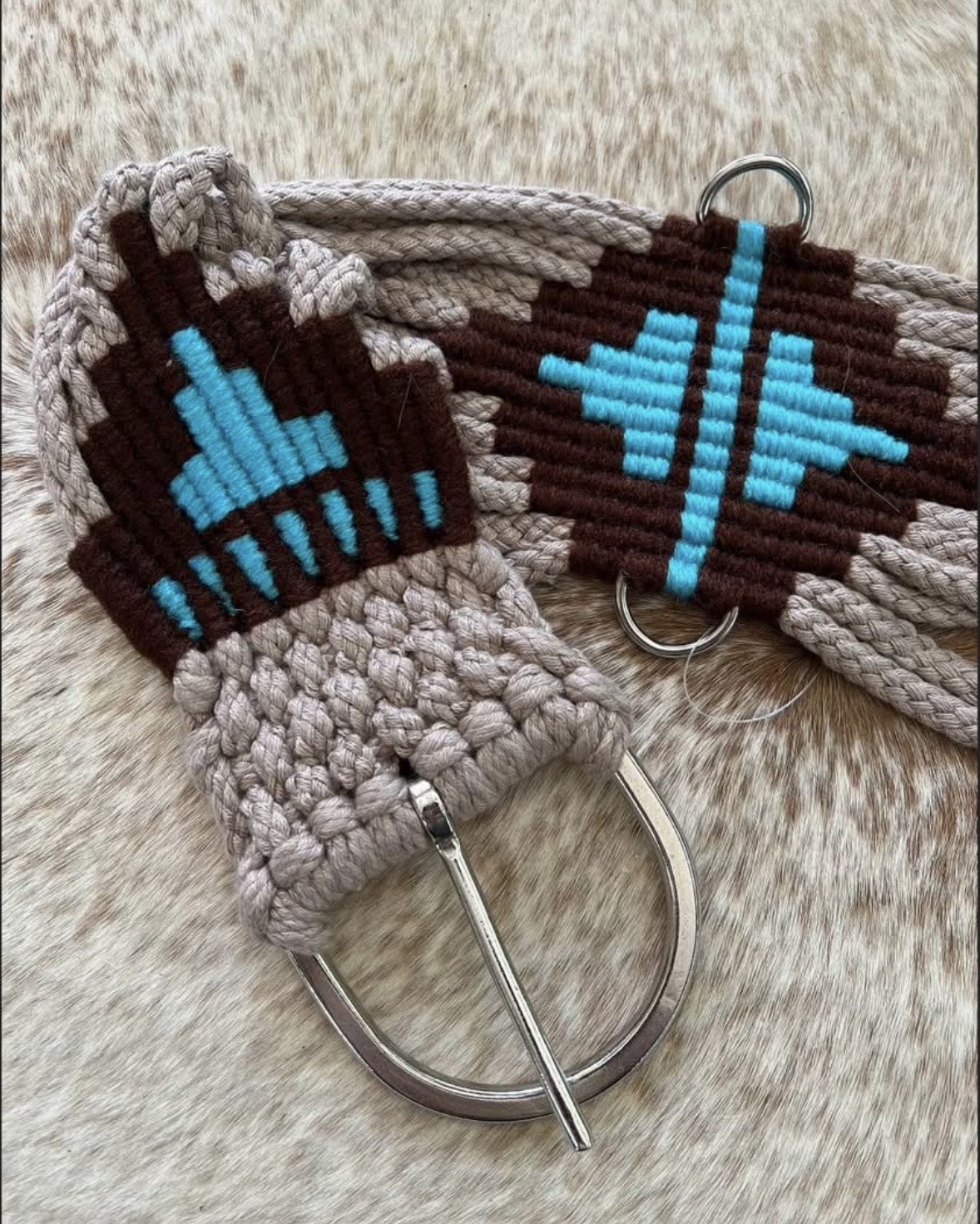 34” Size Western String Girth Cinch Teal Aztec Design