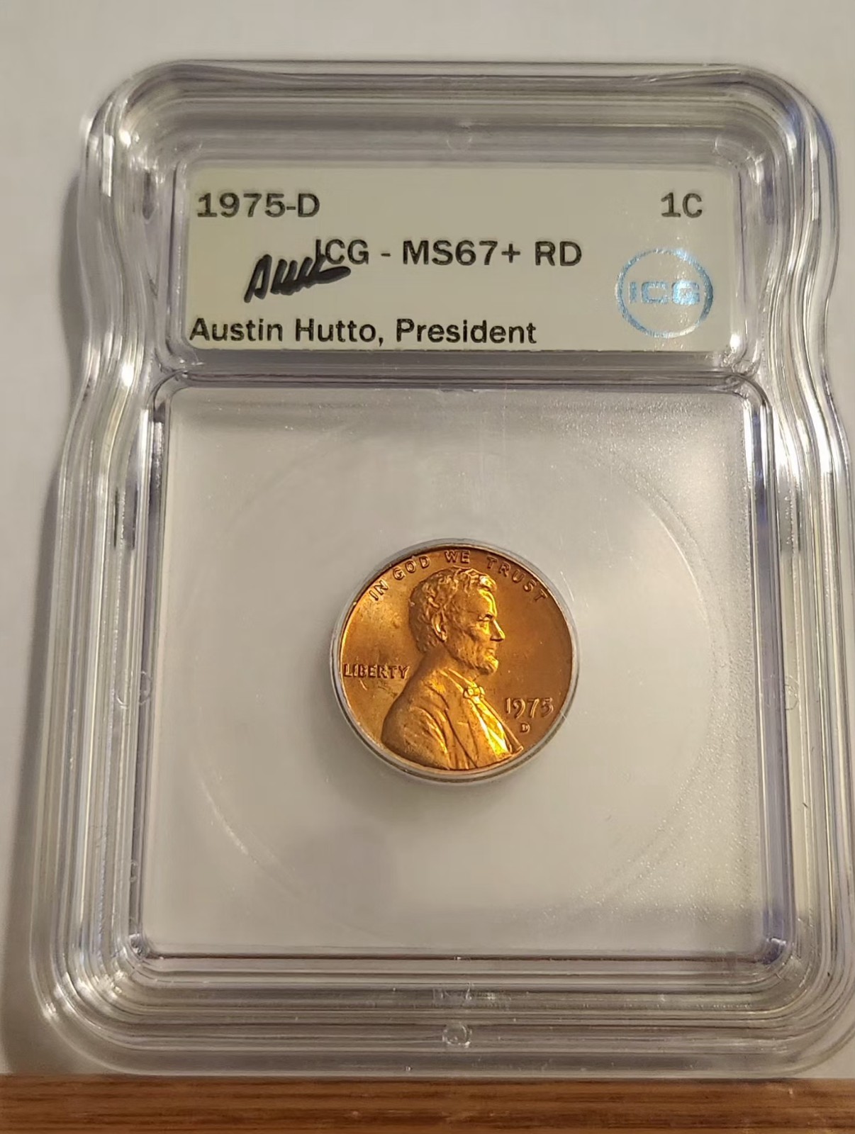 1975 D Lincoln Memorial Cent ICG MS67+ RD (RARE) AUSTIN HUTTO SIGNED