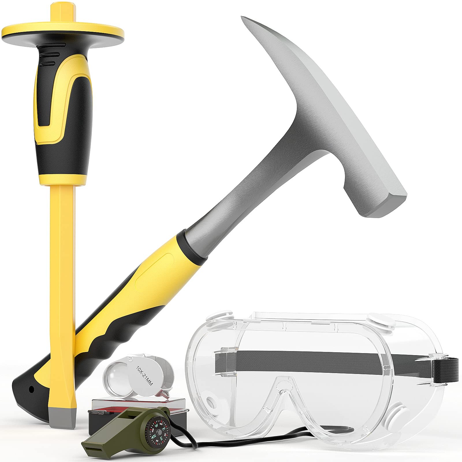 5 PCS Geology Rock Pick Equipment Kit, 32 oz. Rock Hammer with 12" Mason Conc...