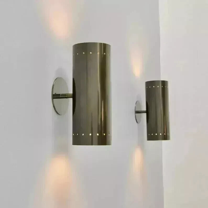 Modern Wall Sconce , Mid Century Lighting , Italian Style Brass Lamp Pair