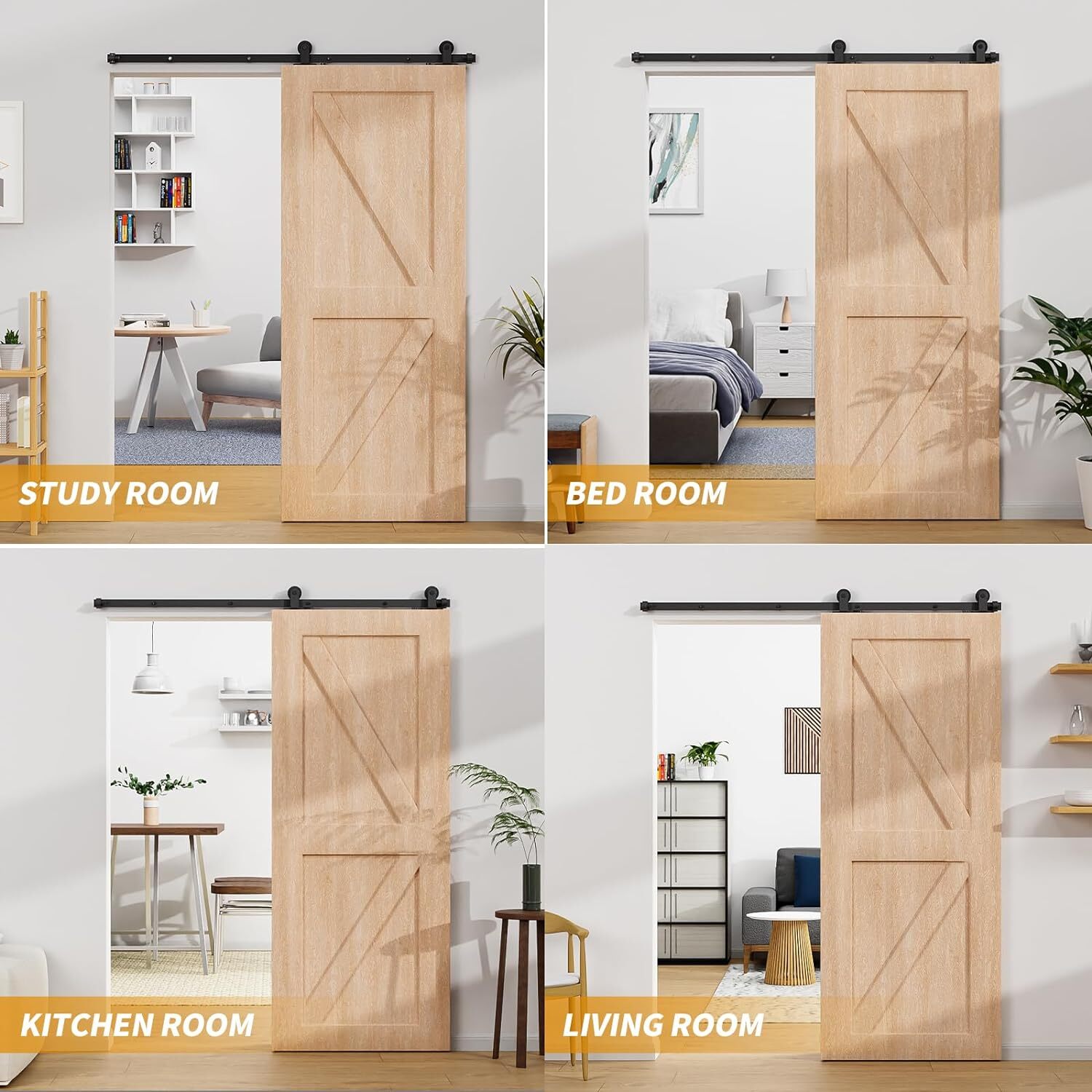 4FT-20FT Sliding Barn Door Hardware Track Single/Double Doors Kit,Closet/Kitchen