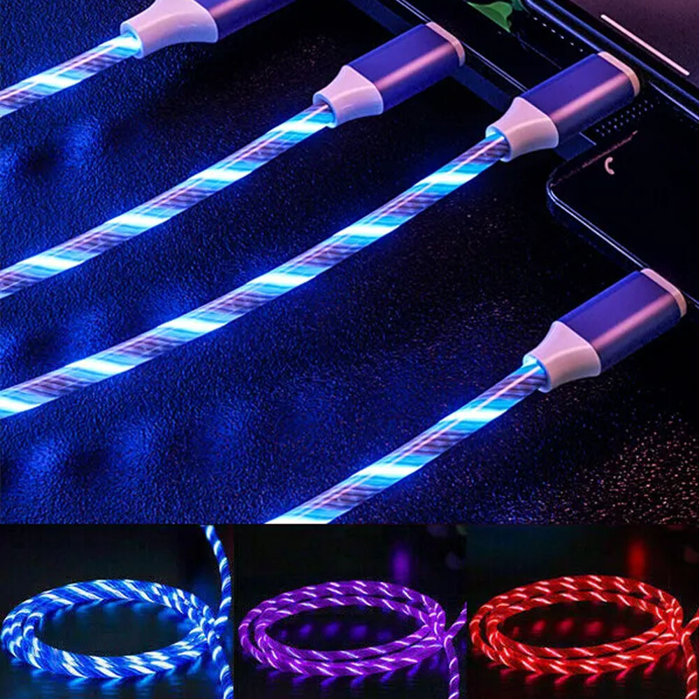 Light Up Fast Charging Flowing Led Charger Cable Cord For iphone 11 12 13 14