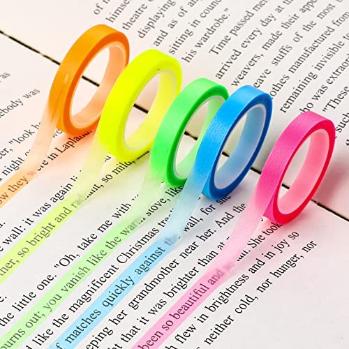 5 Rolls Highlighter Tape Colored Transparent Marking Sticker Removable 6mm