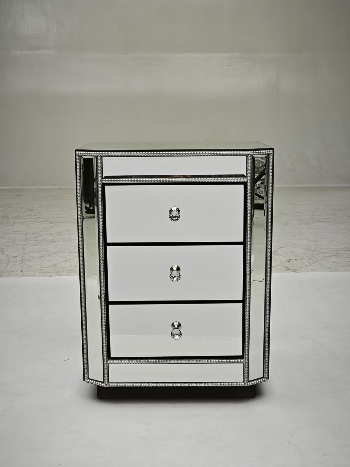 3-Drawer Mirrored Nightstand Bedside Table, Modern End Side Table