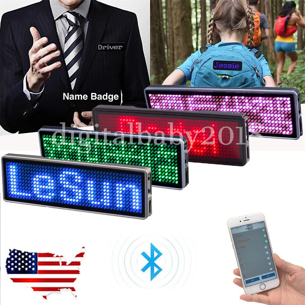 Bluetooth LED Digital Name Tag Badge DIY Programmable Scrolling Message Sign A