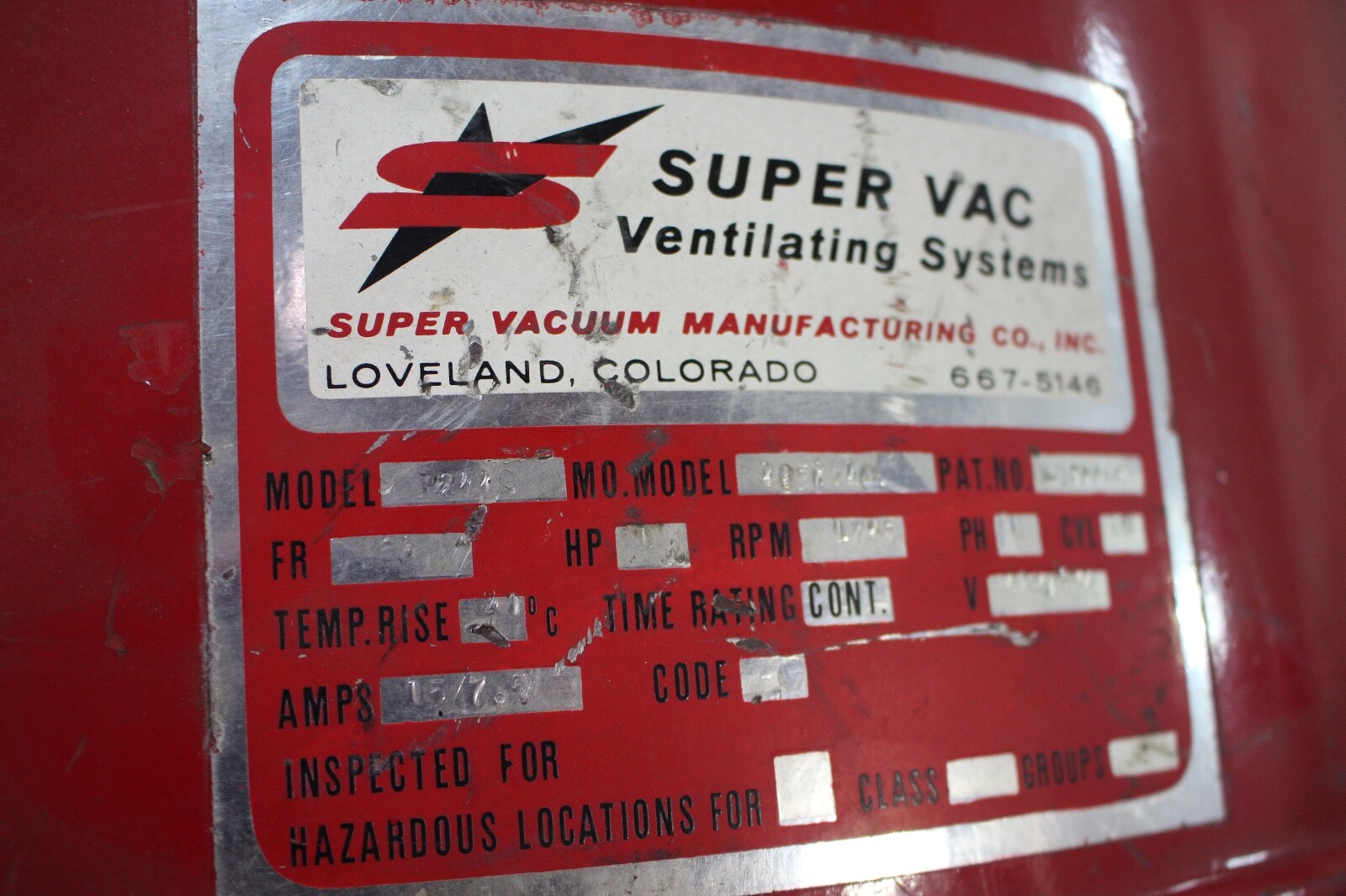Super VAC Ventilating Systems, Electric Smoke Ejector Blower 24" P244C