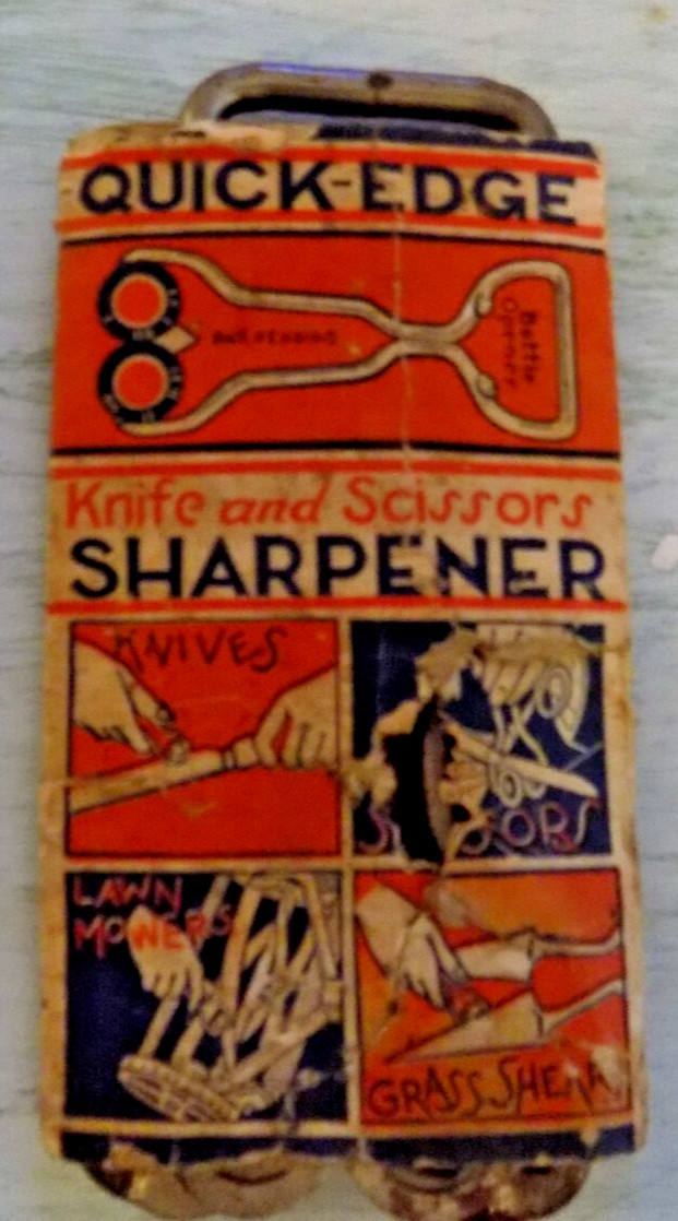 QUICK-EDGE Vintage KNIFE & SCISSOR SHARPENER & Bottle Opener in Sleeve