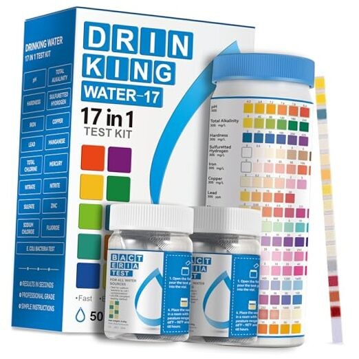 Drinking Water Test Strips 17 in 1 Strips + 2 Bacteria Tester Kits, 50