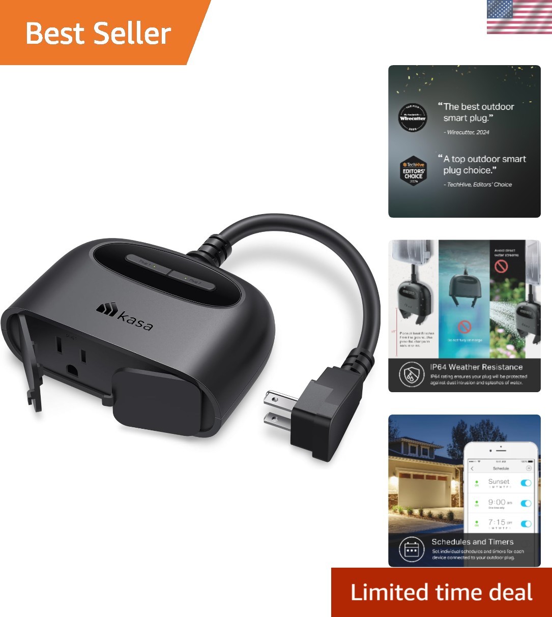 Kasa Smart Wi-Fi Outlet - 2-Socket Outdoor Plug, Alexa & Google Home Compatible