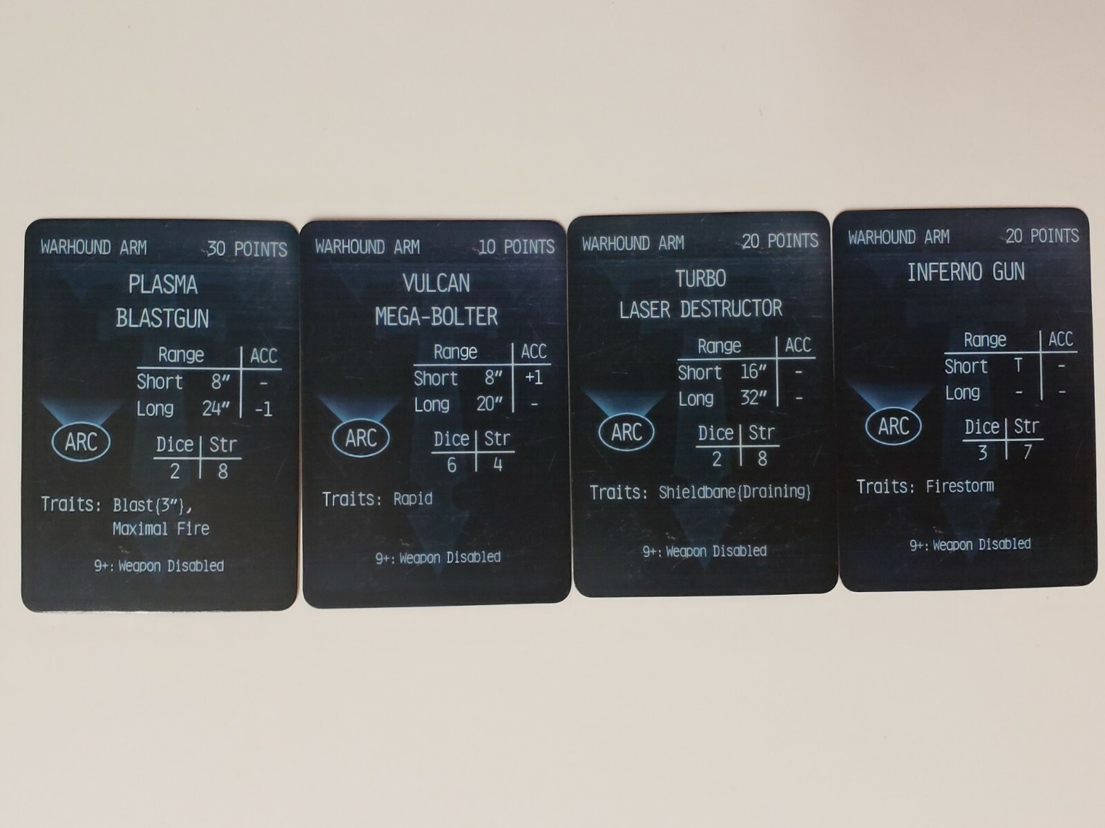 Warhound Scout Titan Weapon Cards, Adeptus Titanicus,  GW