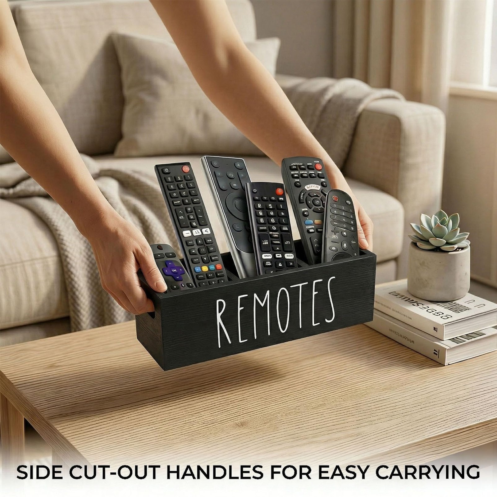 CHONIC Remote Control Holder, Farmhouse Storage Caddy, Bedside Black