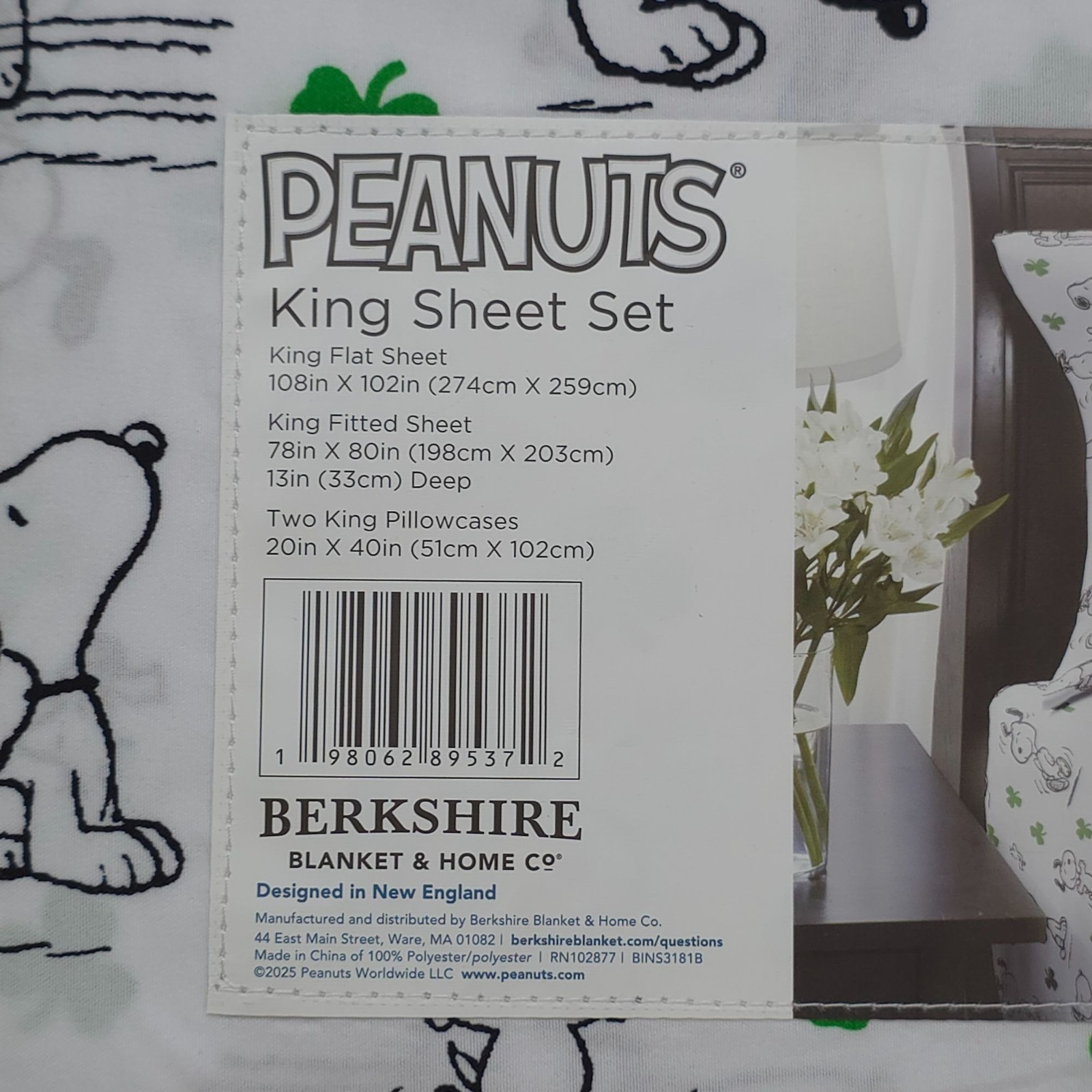 Peanuts Snoopy King Sheet Set Shamrock St Patrick's Day By Berkshire Spring