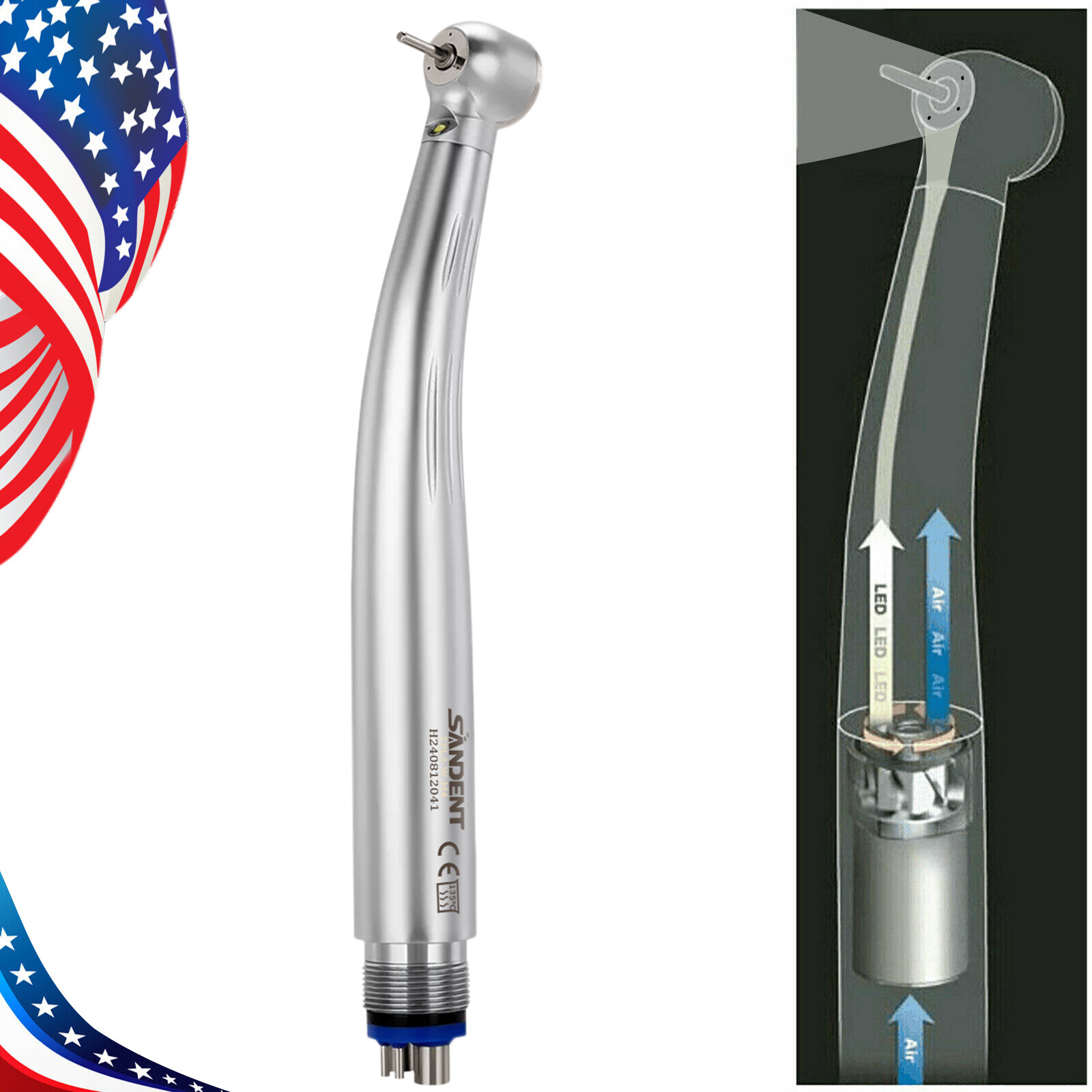 10 PCS SANDENT Dental E-Generator LED Optic High Speed Handpiece 4Hole Ceramic