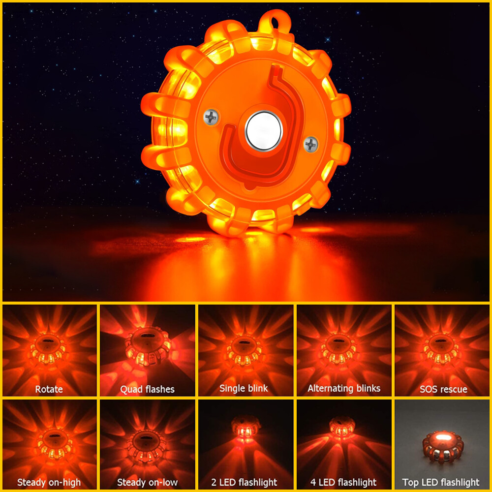 8 LED Road Flares Emergency Safety Disc Light Flashing Roadside Beacon Warning'